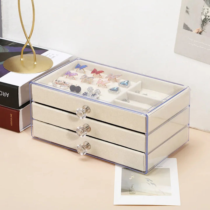 Three-Layer Transparent Jewellery Box-GRAY-State of Style