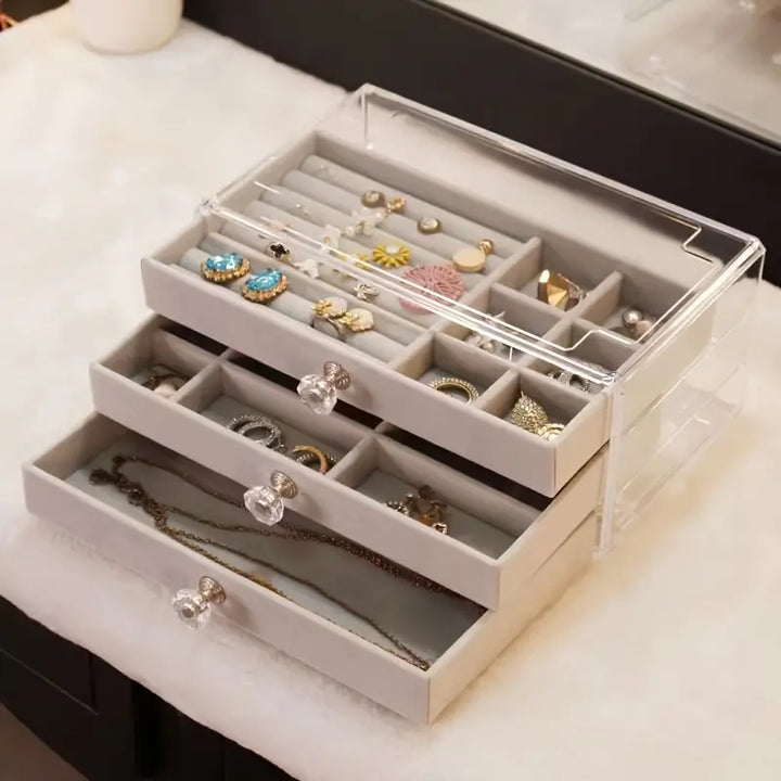 Three-Layer Transparent Jewellery Box-GRAY-State of Style