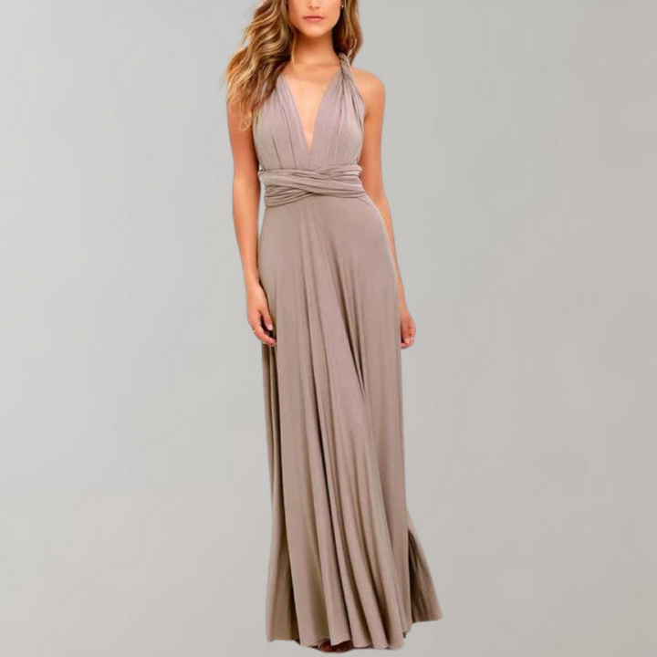 Tia - Elegant Wrap Dress for Women-Khaki-S-State of Style