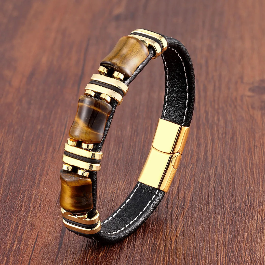 Tiger's Eye Natural Stone Leather Bracelet | Women's Jewellery-GOLDEN TIGER EYE-19CM-State of Style