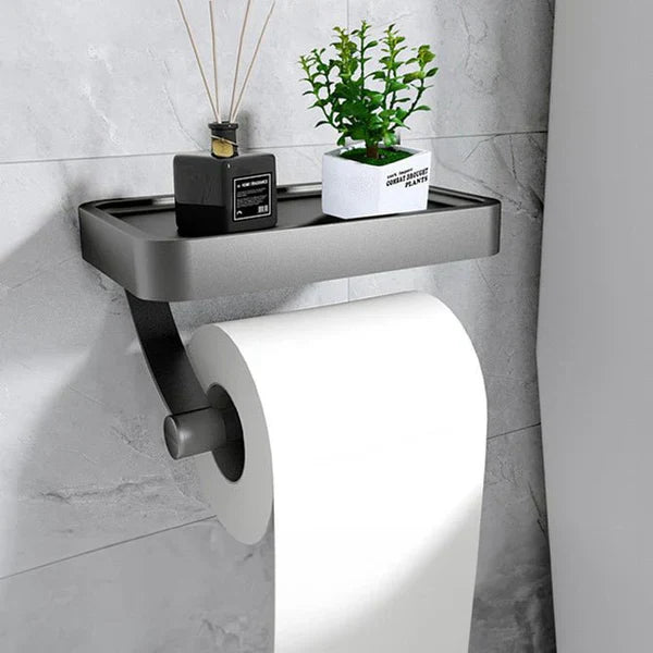 Toilet roll holder with shelf - Stalux-Black-State of Style
