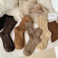 Traditional Wool Socks Cynthia – Thick, Warm & Vintage Ruffle Design-Caramel-State of Style