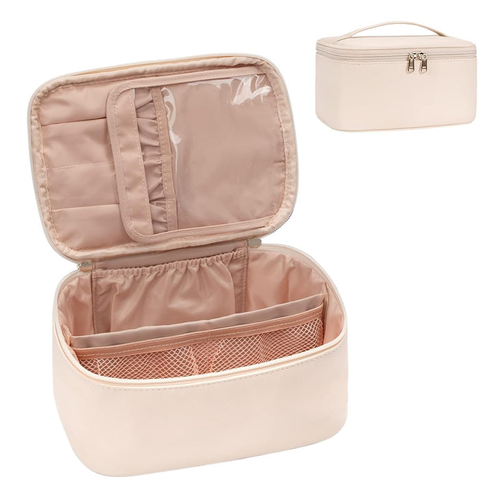 Travel-friendly Make-up Organizer with Dividers-Beige-State of Style