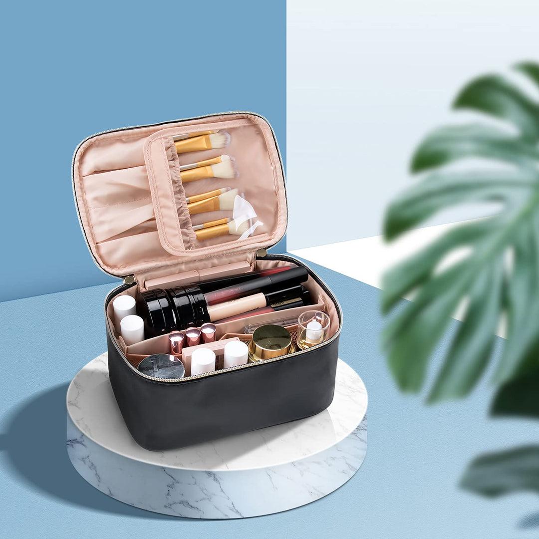 Travel-friendly Make-up Organizer with Dividers-Black-State of Style