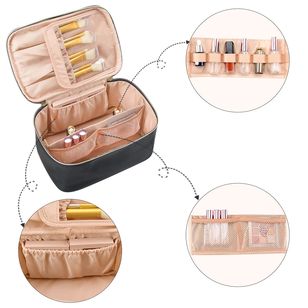 Travel-friendly Make-up Organizer with Dividers-Black-State of Style