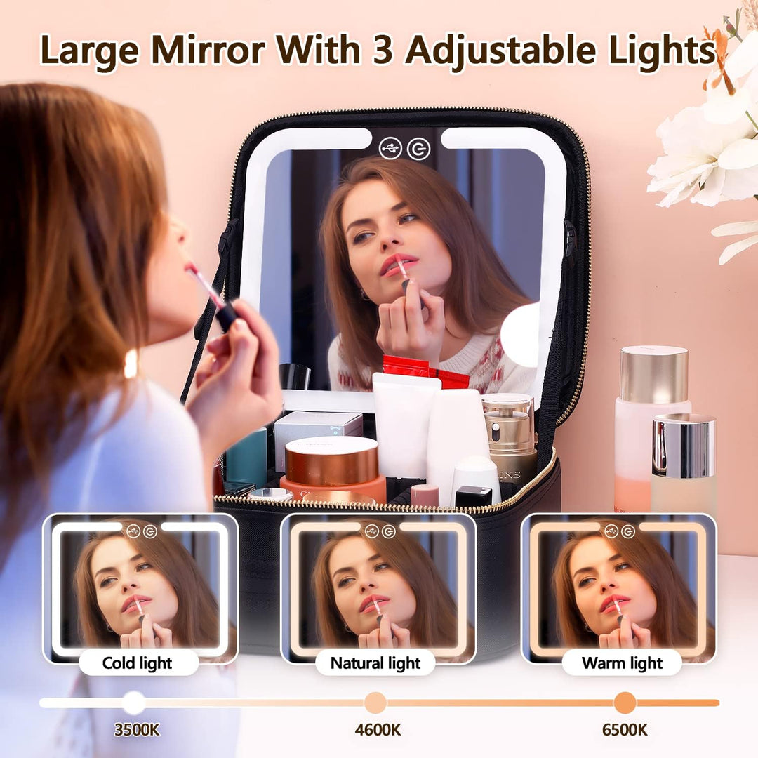 Travel Make-up Organizer with LED Mirror-Black-State of Style