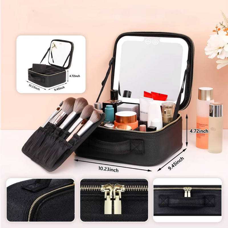 Travel Make-up Organizer with LED Mirror-Black-State of Style
