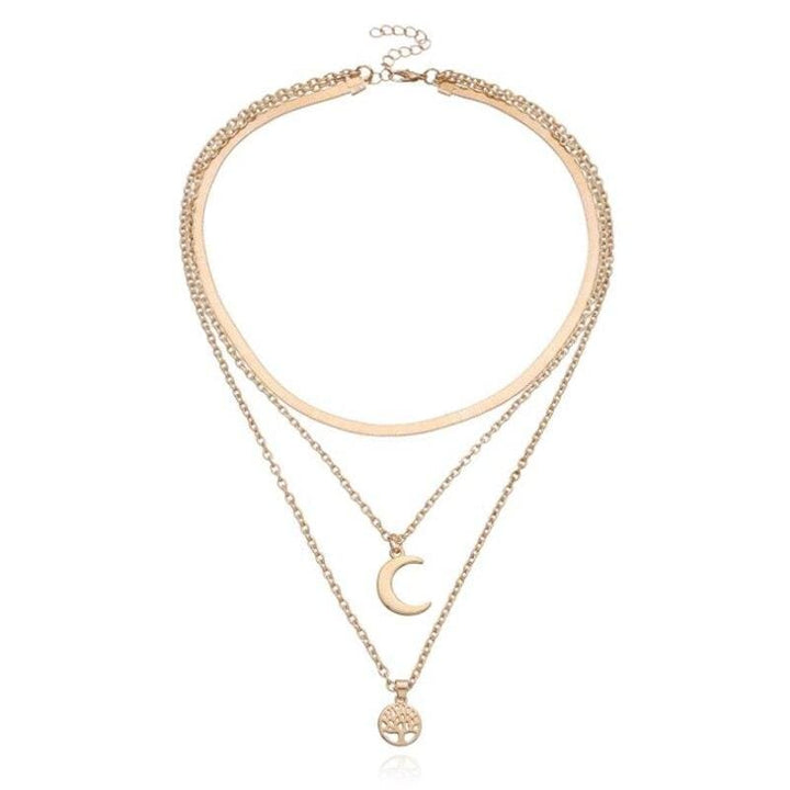 Tree of Life & Crescent Moon Multilayer Necklace - Selestina-Gold-State of Style