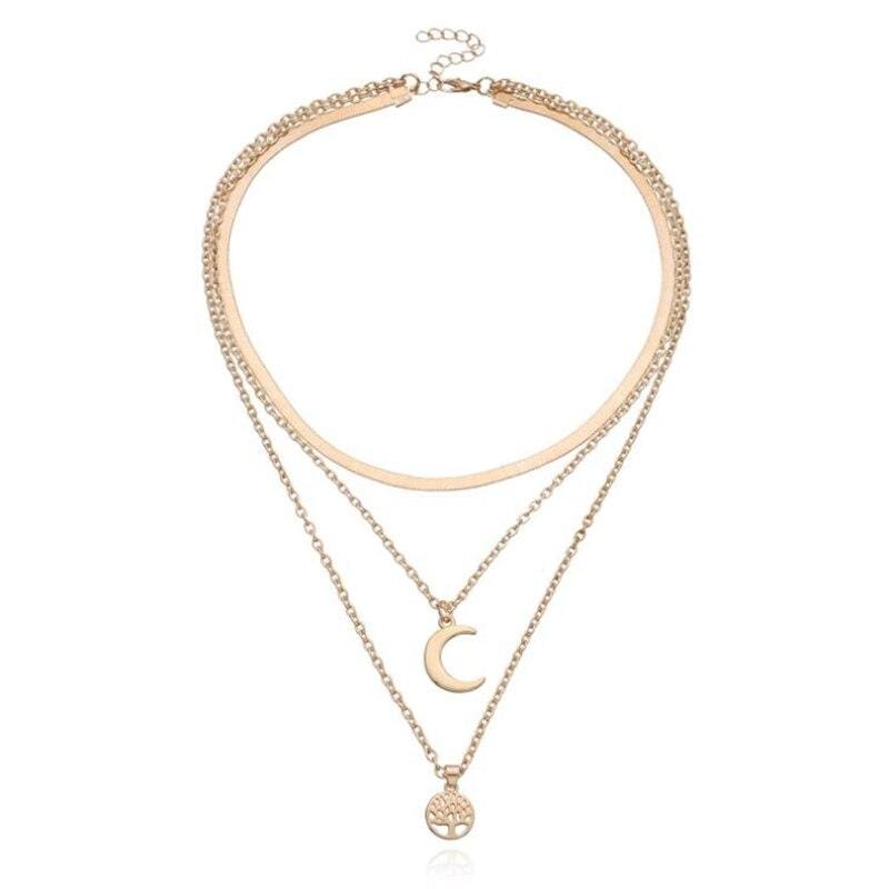 Tree of Life & Crescent Moon Multilayer Necklace - Selestina-Gold-State of Style