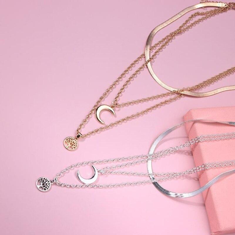 Tree of Life & Crescent Moon Multilayer Necklace - Selestina-Gold-State of Style