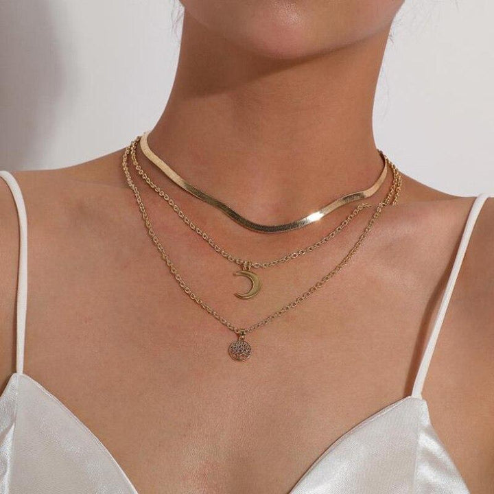 Tree of Life & Half Moon Multilayer Necklace - Selestina-Gold-State of Style