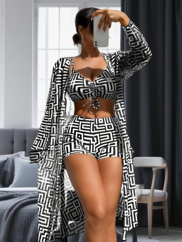 Trendy 3-piece swimsuit set – Leona-Black White-S-State of Style