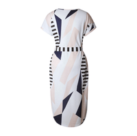Trendy asymmetrical women's midi dress with print and waistbelt – Elira-S-State of Style