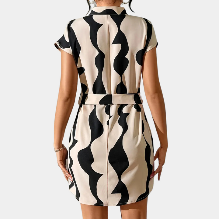 Trendy Beige Dress with Belt - Elena-XS-State of Style