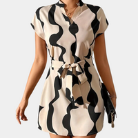Trendy Beige Dress with Belt - Elena-XS-State of Style
