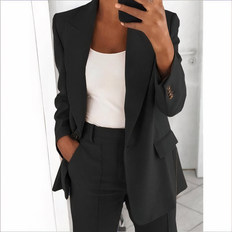 Trendy Blazer and Trouser Set for Women - Sanne-Black-S-State of Style