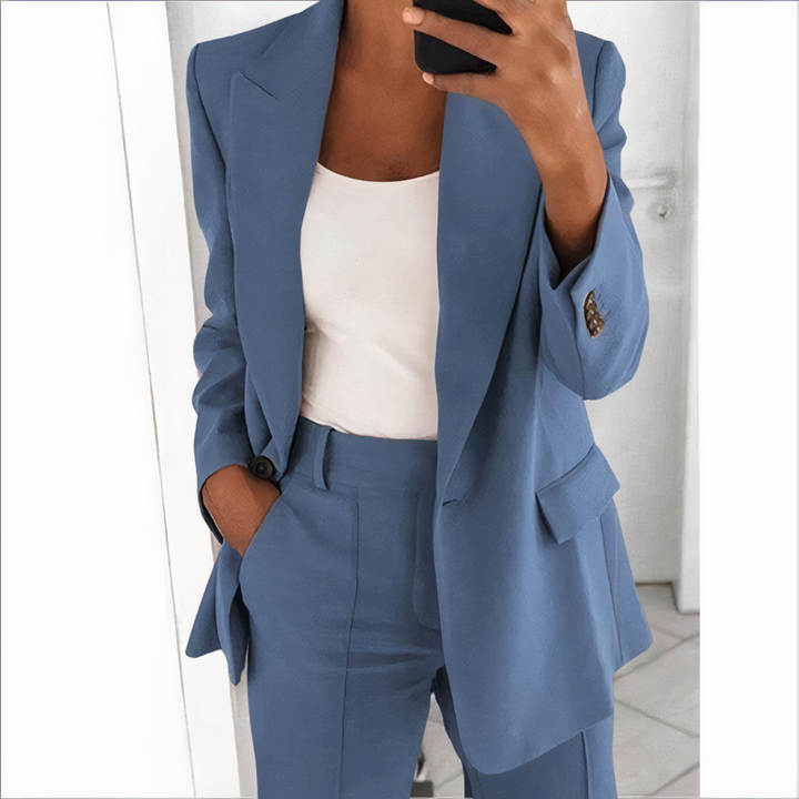 Trendy Blazer and Trouser Set for Women - Sanne-Light Blue-S-State of Style