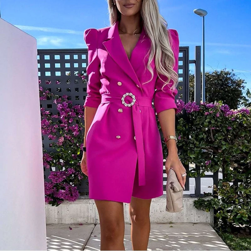 Trendy Blazer Dress with Belt – Romy-Pink-S-State of Style