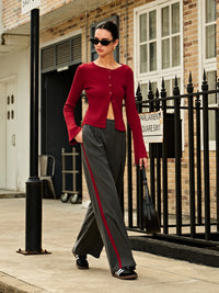 Trendy Chalk Stripe High-Waist Trousers - Liora-Grey-XS-State of Style