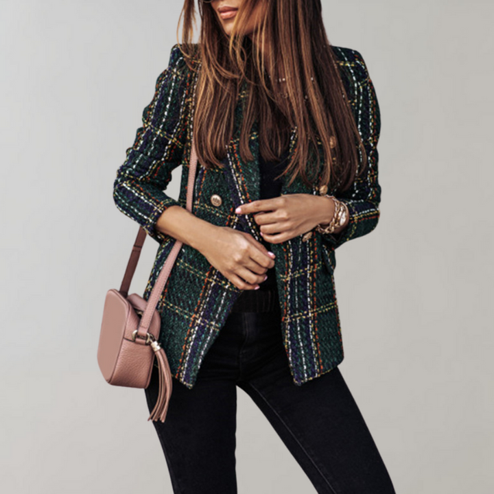 Trendy Checked Blazer for Women - Isabelle-Green-S-State of Style