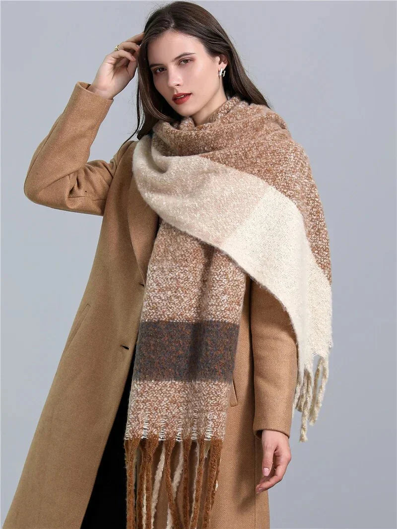 Trendy Checked Women's Scarf - Elira-Khaki-State of Style