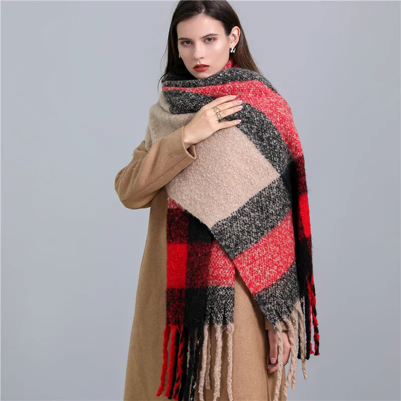 Trendy Checked Women's Scarf - Elira-Red Black-State of Style
