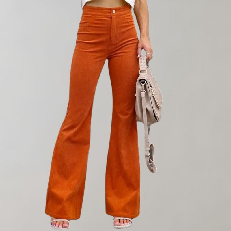 Trendy Corduroy Flared Trousers - Valerie-Khaki-S-State of Style