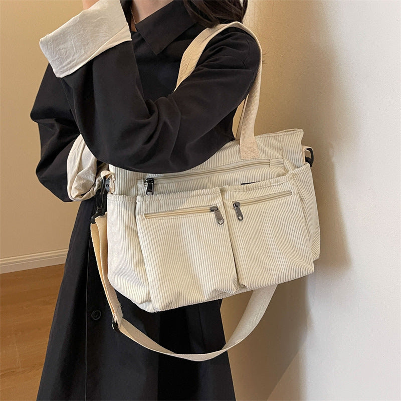 Trendy Corduroy Shoulder Bag - VelvetVogue-Beige-State of Style