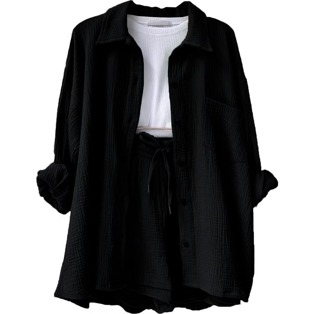 Trendy Cotton Summer Suit Ladies – Faylin-Black-S-State of Style