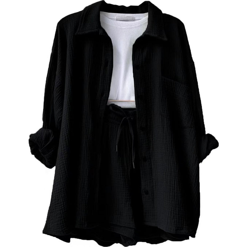 Trendy Cotton Summer Suit Ladies – Faylin-Black-S-State of Style