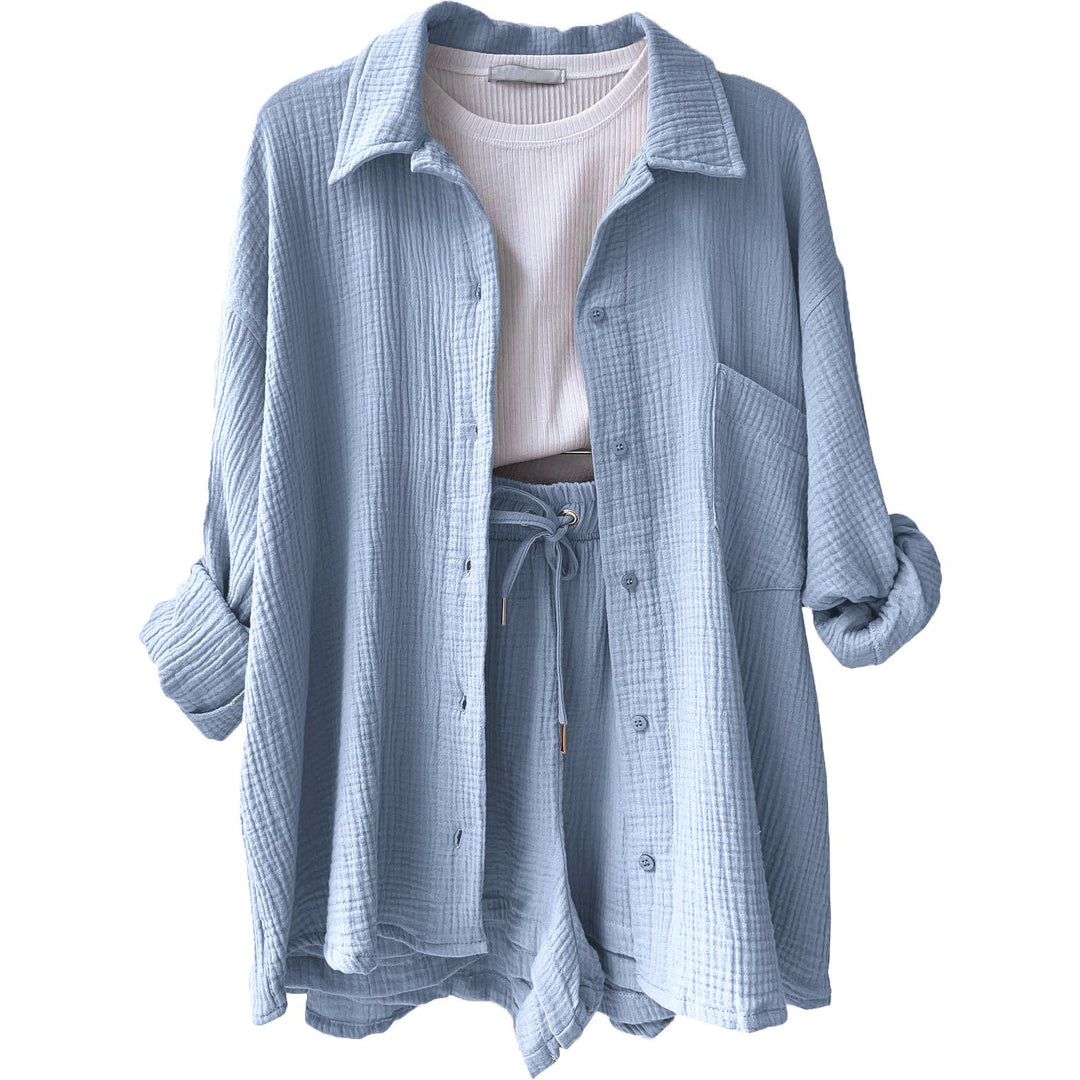 Trendy Cotton Summer Suit Ladies – Faylin-Blue-S-State of Style