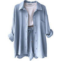 Trendy Cotton Summer Suit Ladies – Faylin-Blue-S-State of Style