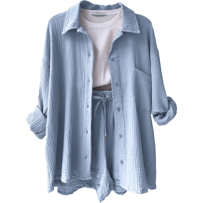 Trendy Cotton Summer Suit Ladies – Faylin-Blue-S-State of Style