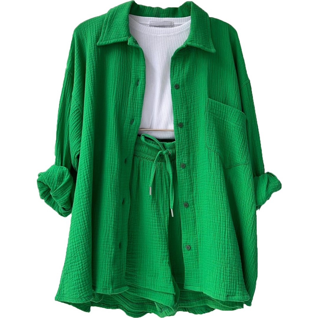 Trendy Cotton Summer Suit Ladies – Faylin-Green-S-State of Style