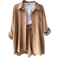 Trendy Cotton Summer Suit Ladies – Faylin-Khaki-S-State of Style