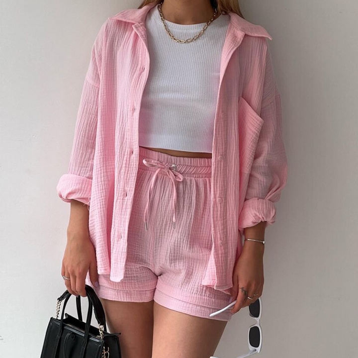 Trendy Cotton Summer Suit Ladies – Faylin-Light pink-S-State of Style