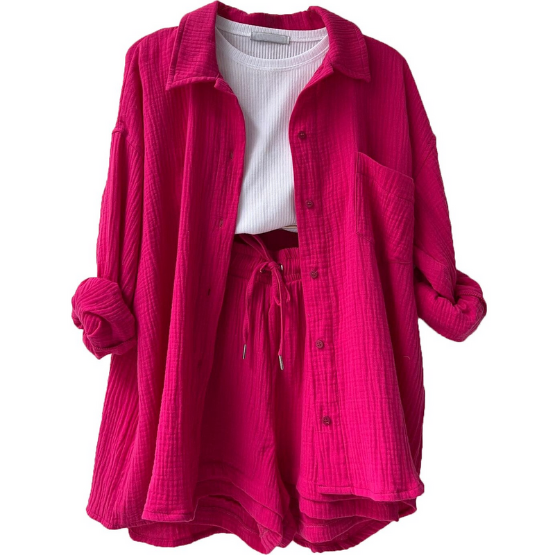 Trendy Cotton Summer Suit Ladies – Faylin-Pink-S-State of Style