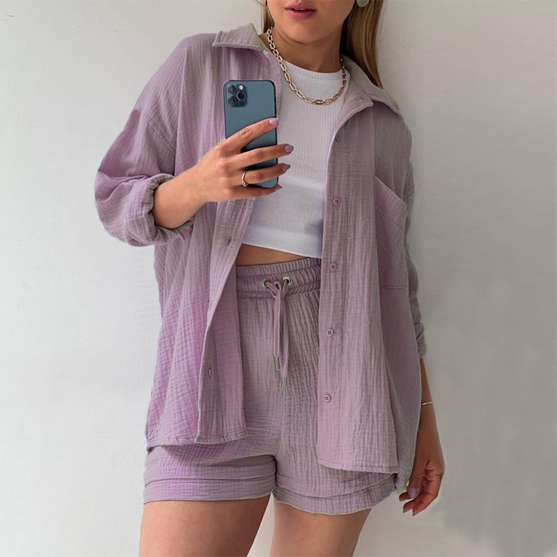 Trendy Cotton Summer Suit Ladies – Faylin-Purple-S-State of Style