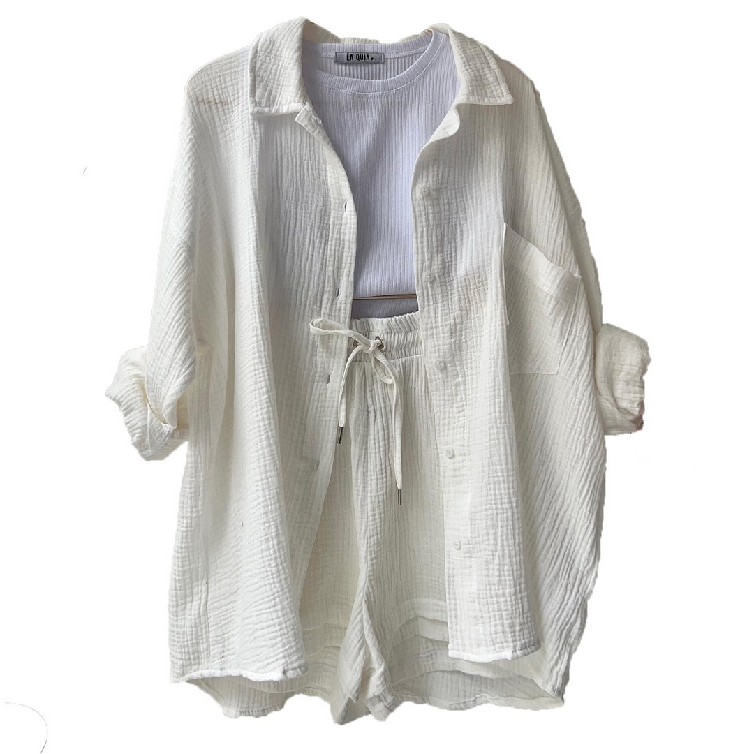 Trendy Cotton Summer Suit Ladies – Faylin-White-S-State of Style