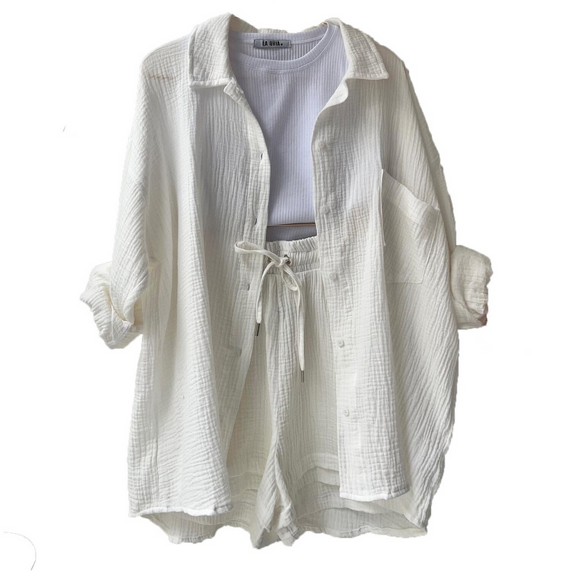 Trendy Cotton Summer Suit Ladies – Faylin-White-S-State of Style