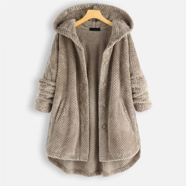 Trendy Cut Fleece Jacket with Hood - FleeceLux-Beige-S-State of Style