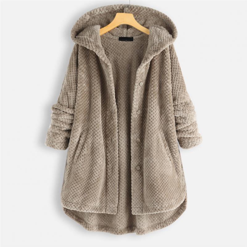 Trendy Cut Fleece Jacket with Hood - FleeceLux-Beige-S-State of Style