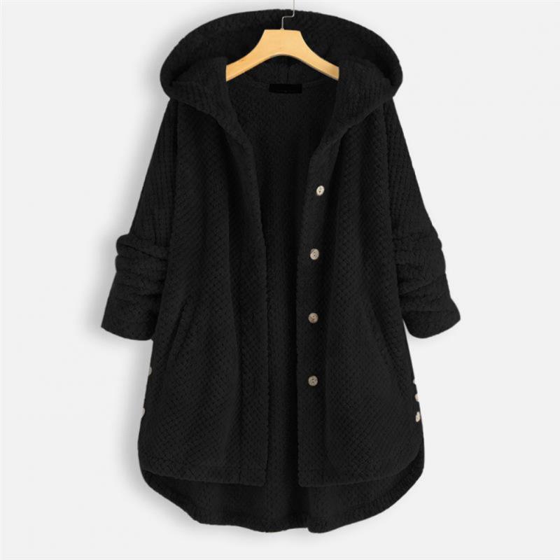 Trendy Cut Fleece Jacket with Hood - FleeceLux-Black-S-State of Style