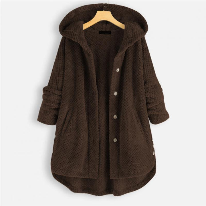Trendy Cut Fleece Jacket with Hood - FleeceLux-Brown-S-State of Style