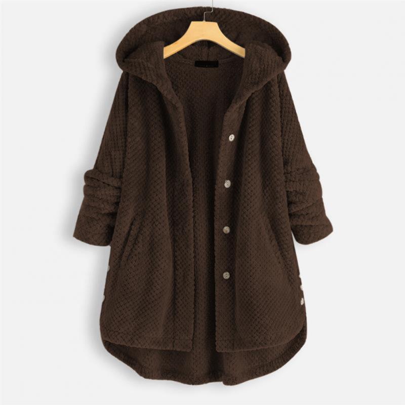 Trendy Cut Fleece Jacket with Hood - FleeceLux-Brown-S-State of Style