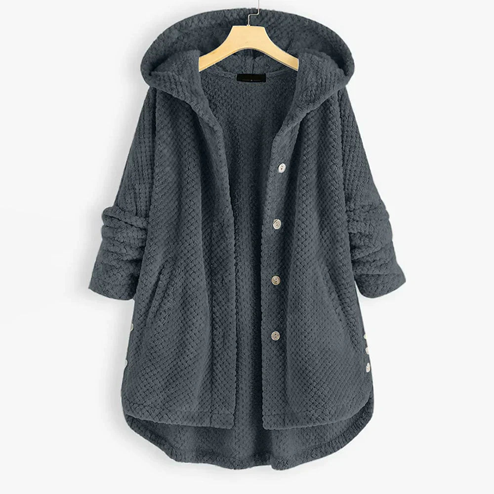 Trendy Cut Fleece Jacket with Hood - FleeceLux-Grey-S-State of Style