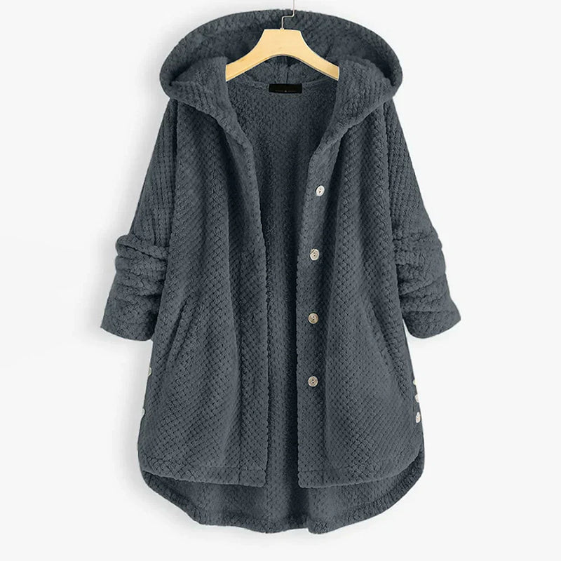 Trendy Cut Fleece Jacket with Hood - FleeceLux-Grey-S-State of Style