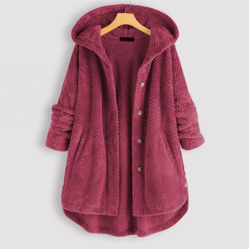 Trendy Cut Fleece Jacket with Hood - FleeceLux-Pink-S-State of Style