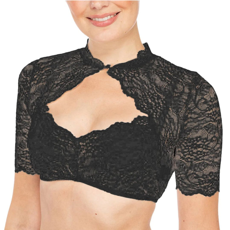 Trendy dirndl blouse with lace & heart neckline for women – Alina-Black-S-State of Style