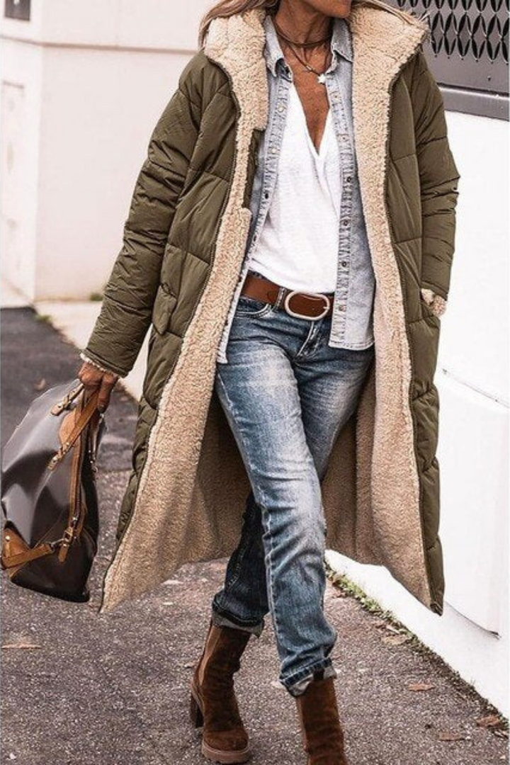 Trendy Double-Sided Ladies Winter Coat - Sofia-Olive Green-S-State of Style